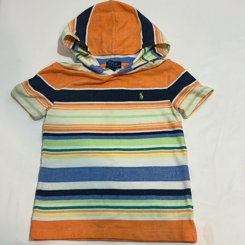 Polo Ralph Lauren Striped cotton mesh polo hooded shirt-size 5 banana peel multi